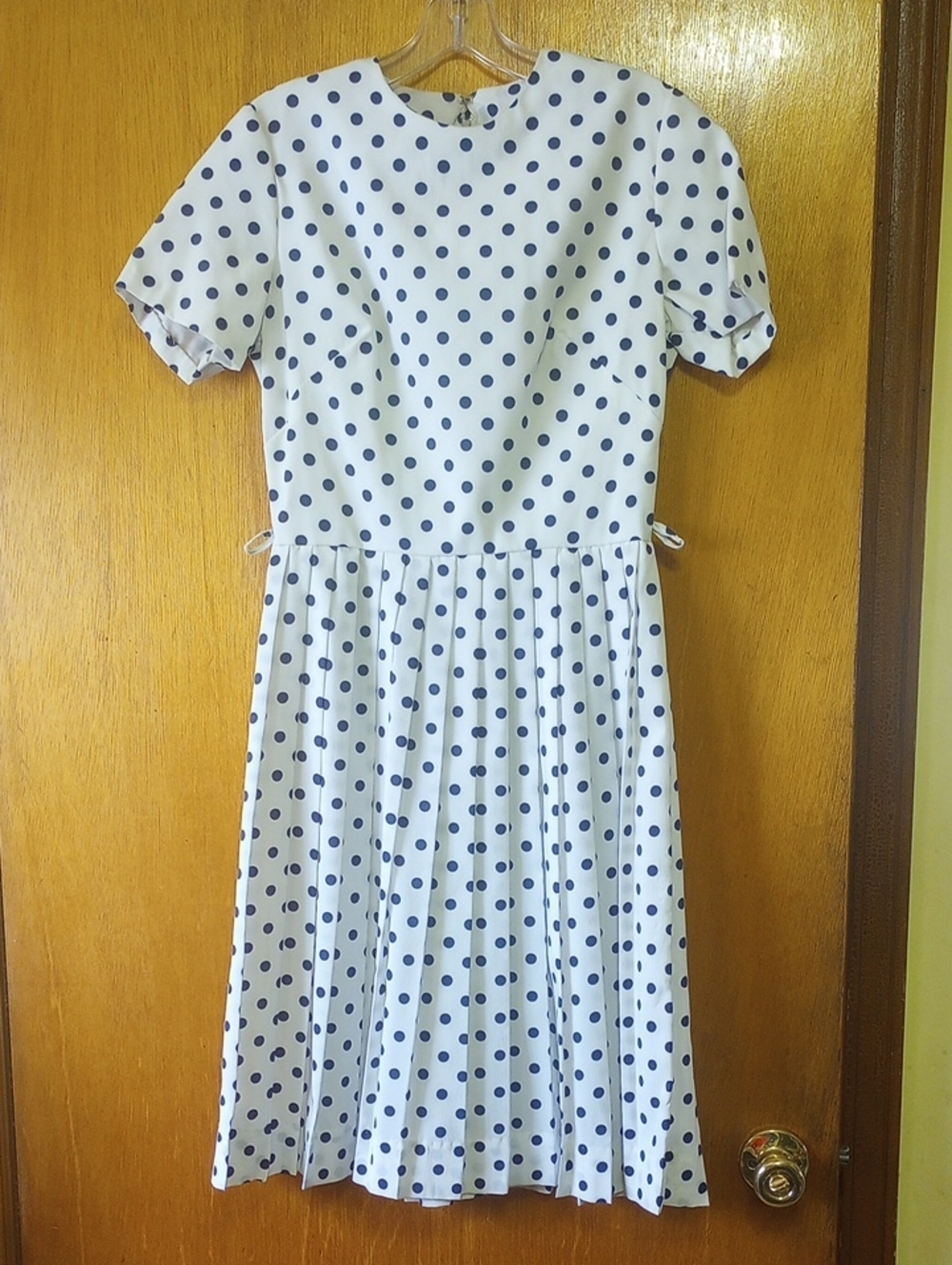Vintage Retro Navy Blue & White Polka Dot Pleated Spring Summer Dress, Med?